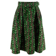 Prada Green Marble Heart Print Silk-Blend Skater Skirt