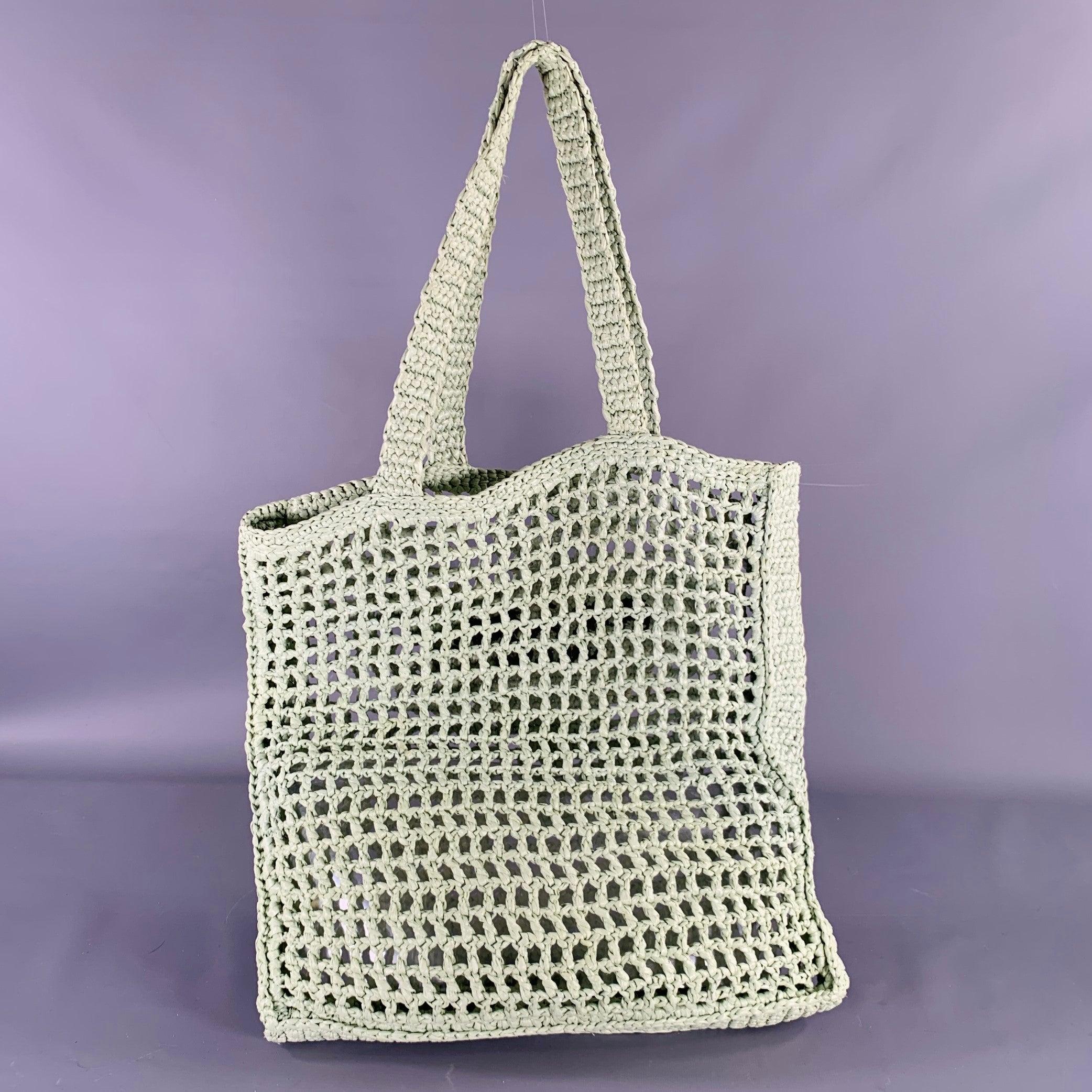 PRADA Green Mint Crochet Raffia Tote Handbag In Good Condition In San Francisco, CA