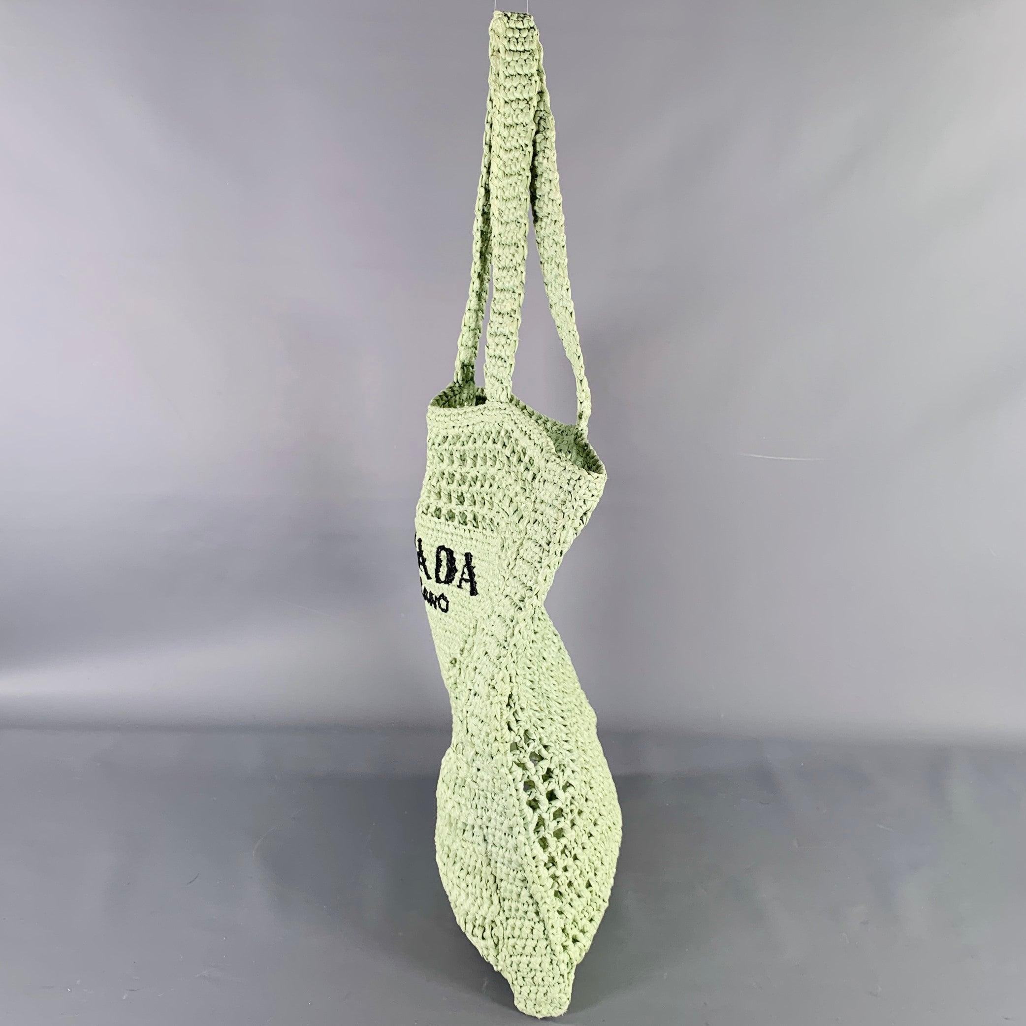 Men's PRADA Green Mint Crochet Raffia Tote Handbag