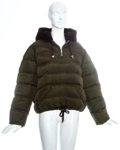 Prada green nylon and beaver fur puffer sweater, fw 1993