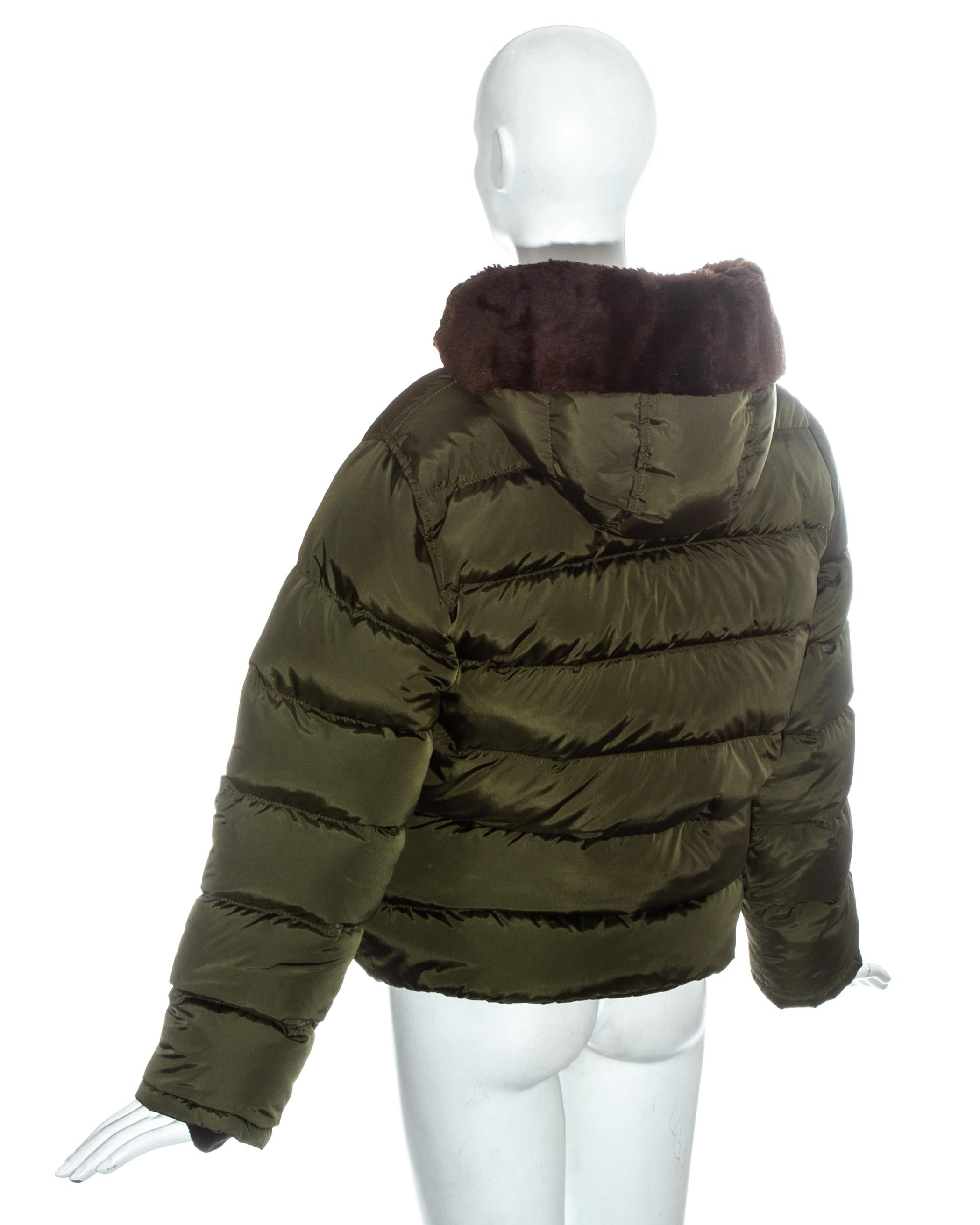 Prada green nylon and beaver fur puffer sweater, fw 1993 For Sale 1
