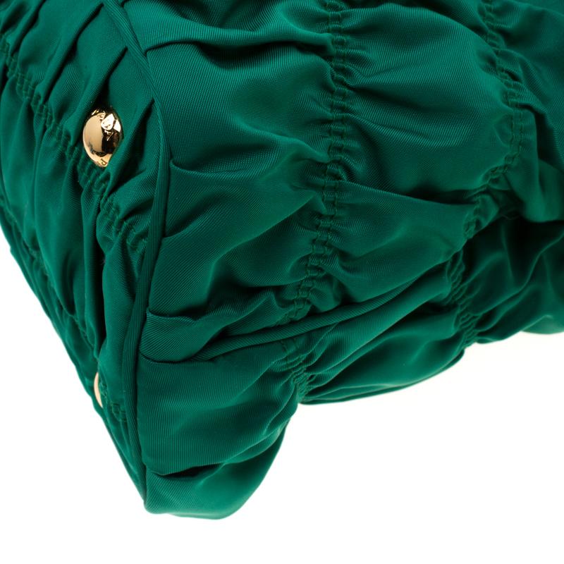 Prada Green Nylon and Leather Gaufre Tessuto Tote 5