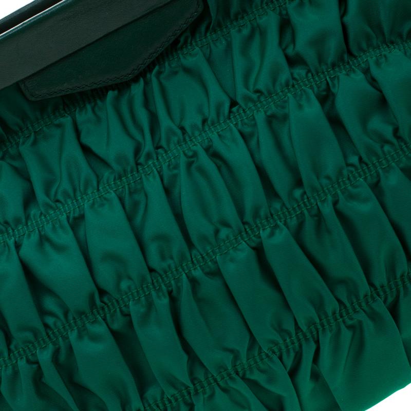 Prada Green Nylon and Leather Gaufre Tessuto Tote 5