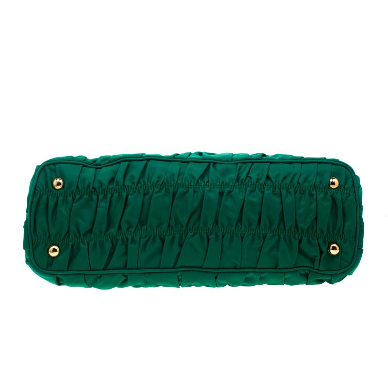 Women's Prada Green Nylon and Leather Gaufre Tessuto Tote