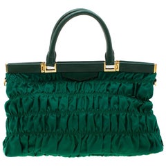 Prada Green Nylon and Leather Gaufre Tessuto Tote