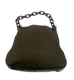 Prada green nylon brown leather resin chain strap shoulder bag