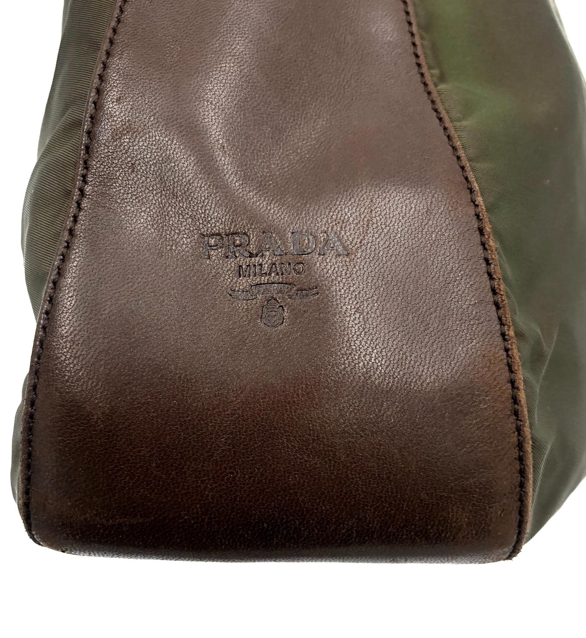 Black Prada green nylon brown leather resin chain strap shoulder bag For Sale
