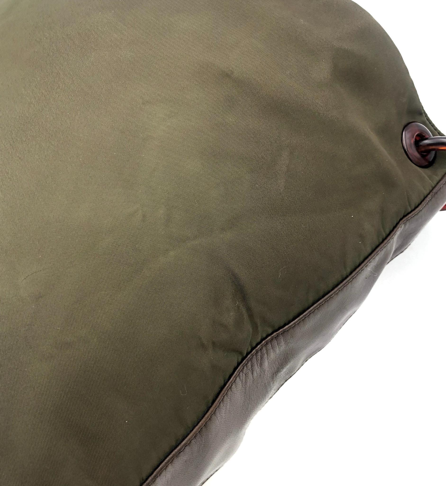 Prada green nylon brown leather resin chain strap shoulder bag For Sale 2
