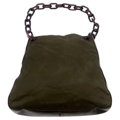 Vintage Prada green nylon brown leather resin chain strap shoulder bag