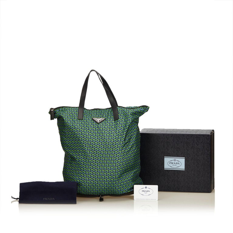 Prada Green Nylon Fabric Printed Tote Bag Italy For Sale at 1stdibs