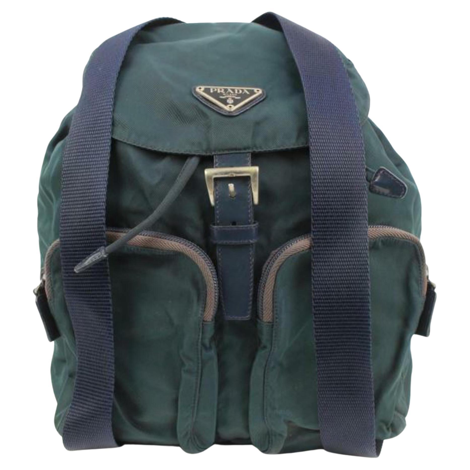 Prada Green Nylon Vela Backpack Twin Pocket 1P427 For Sale