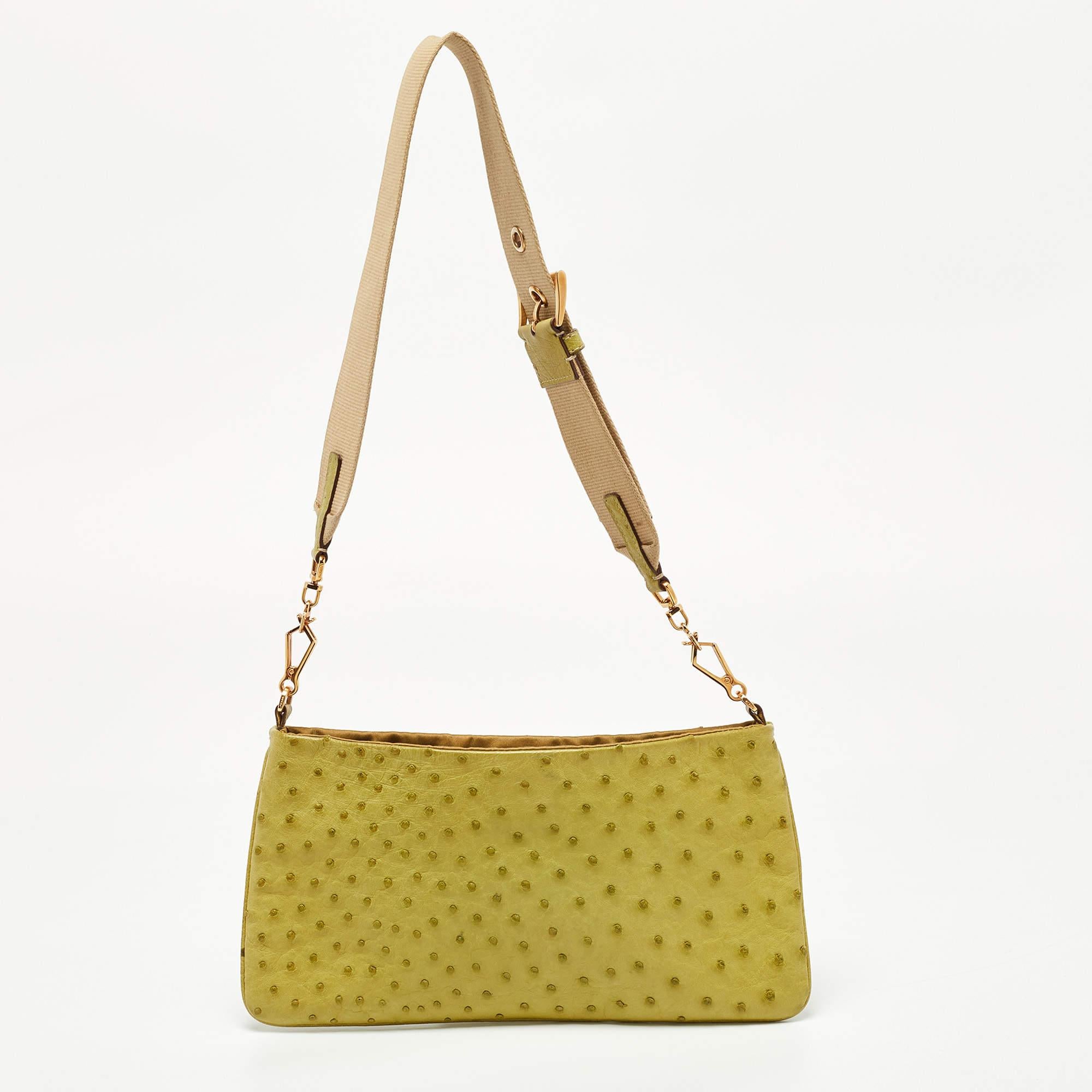 Prada Green Ostrich Shoulder Bag 8