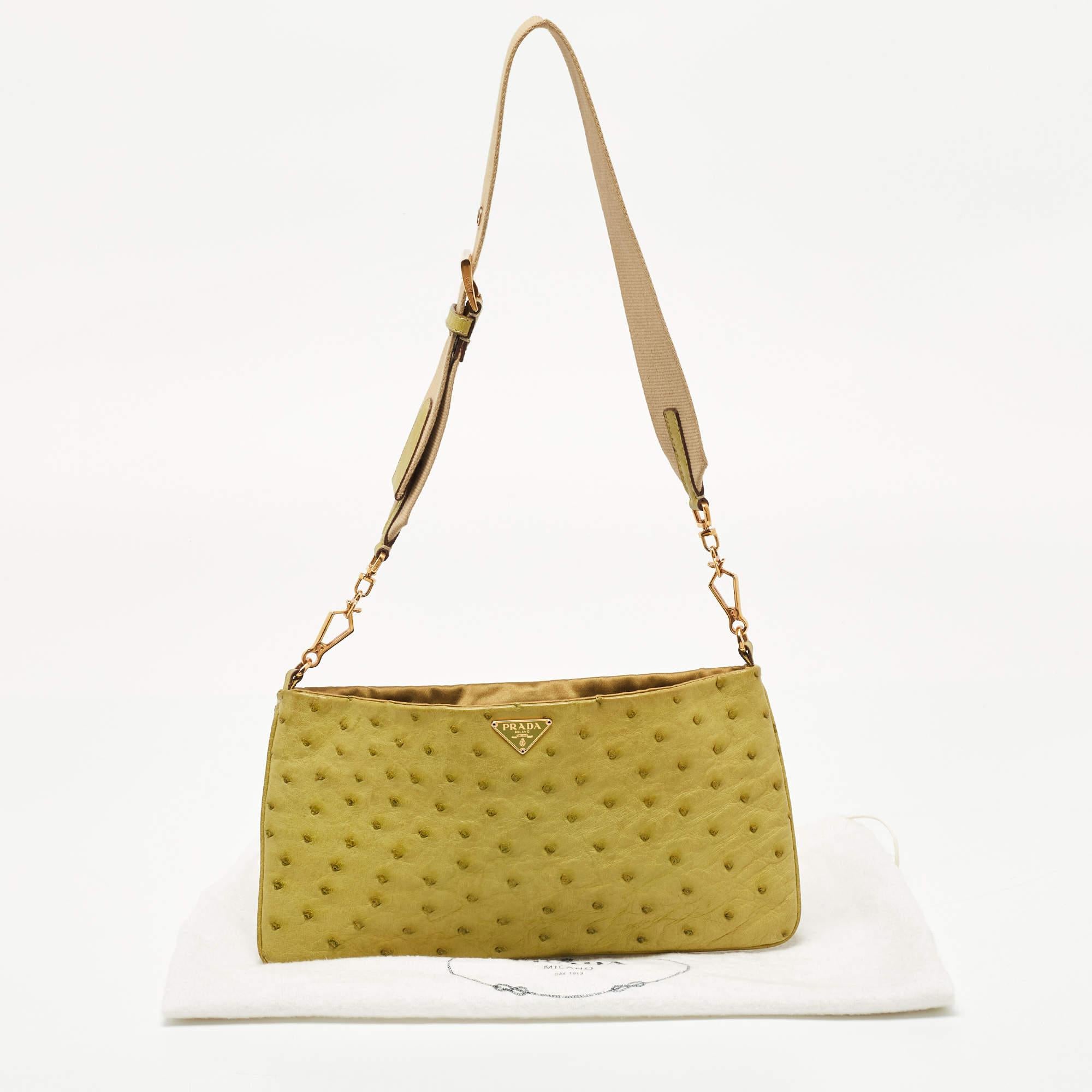 Prada Green Ostrich Shoulder Bag 10