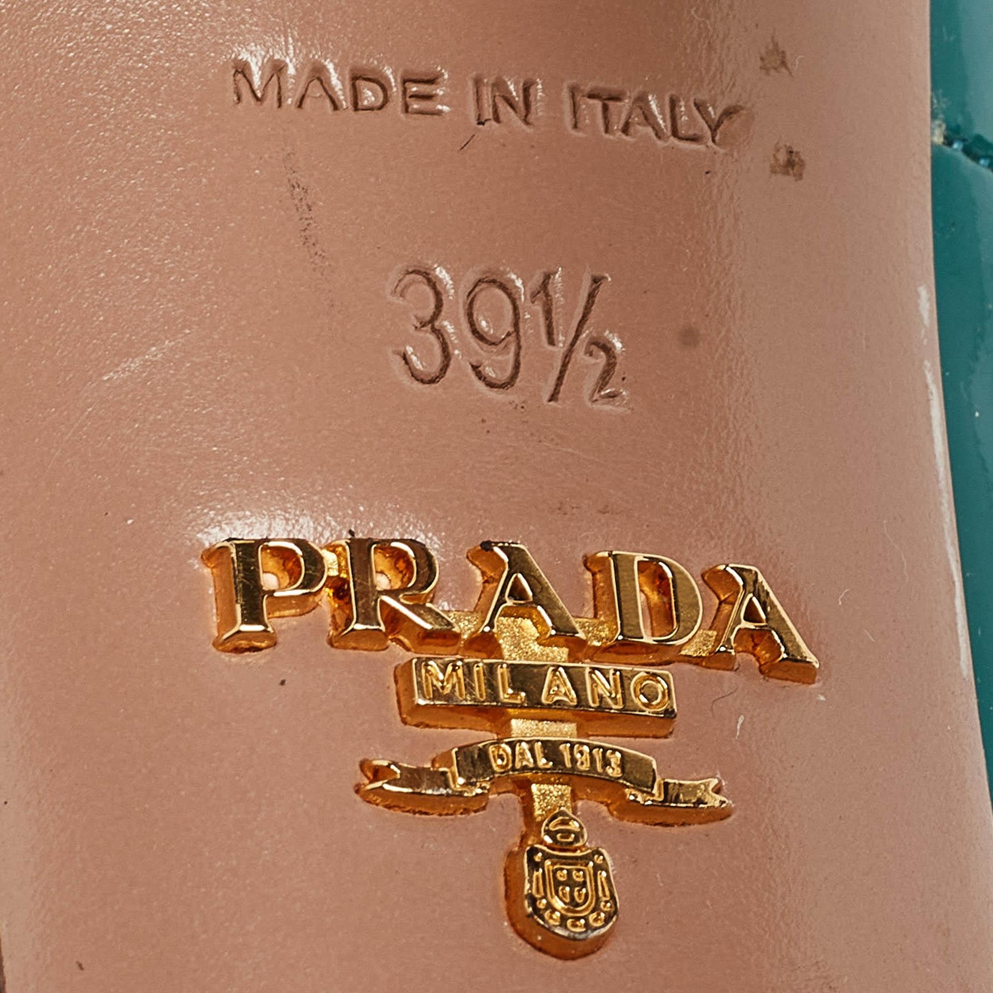 Prada Green Patent Leather Peep Toe Pumps Size 39.5 For Sale 3