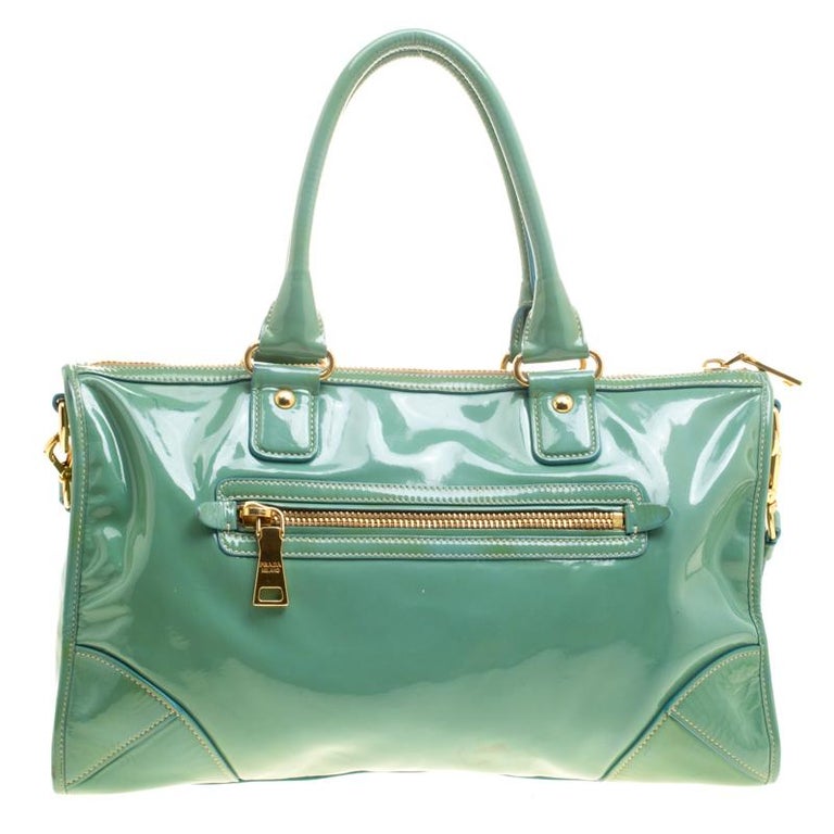 Prada Green Patent Leather Satchel For Sale at 1stDibs