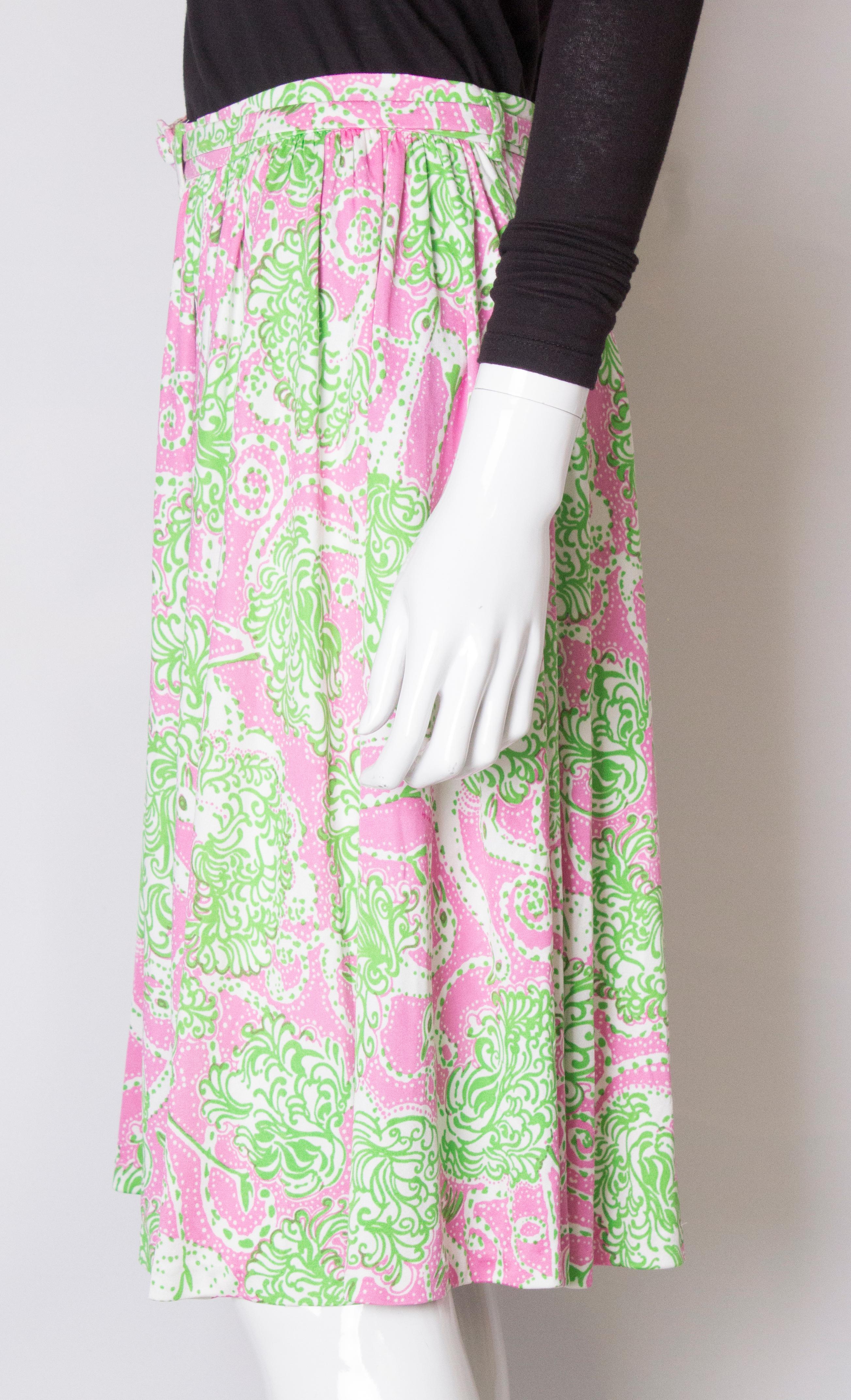 Beige Prada Green , Pink and White Silk Jersey Skirt For Sale