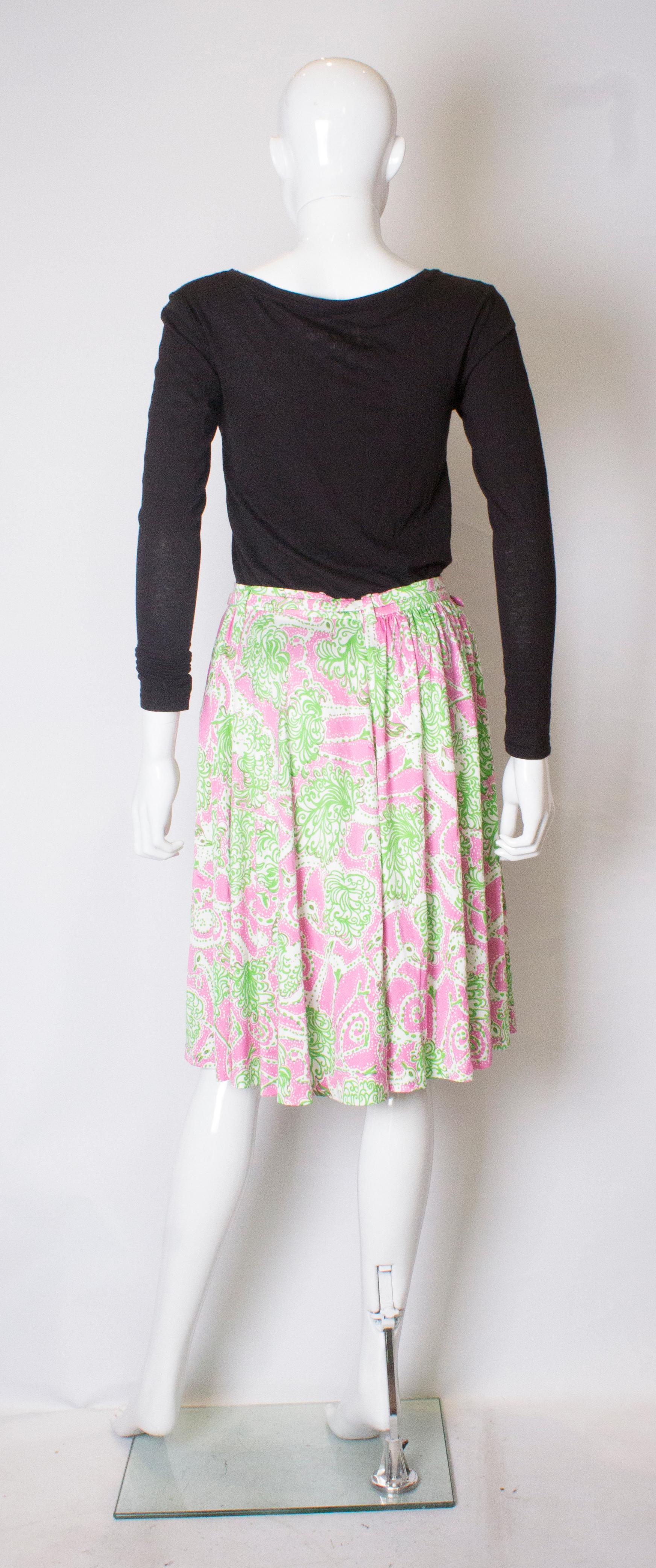 Prada Green , Pink and White Silk Jersey Skirt In Good Condition For Sale In London, GB