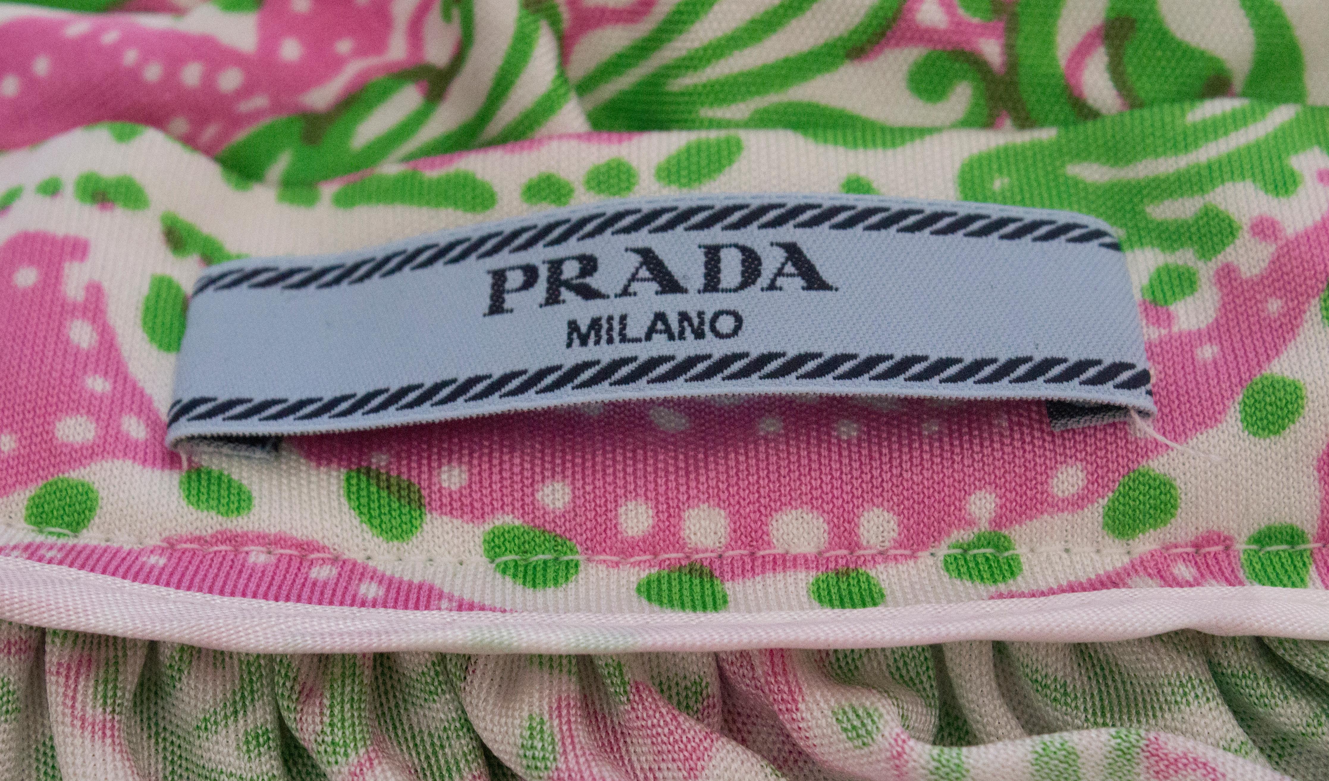 Prada Green , Pink and White Silk Jersey Skirt For Sale 1