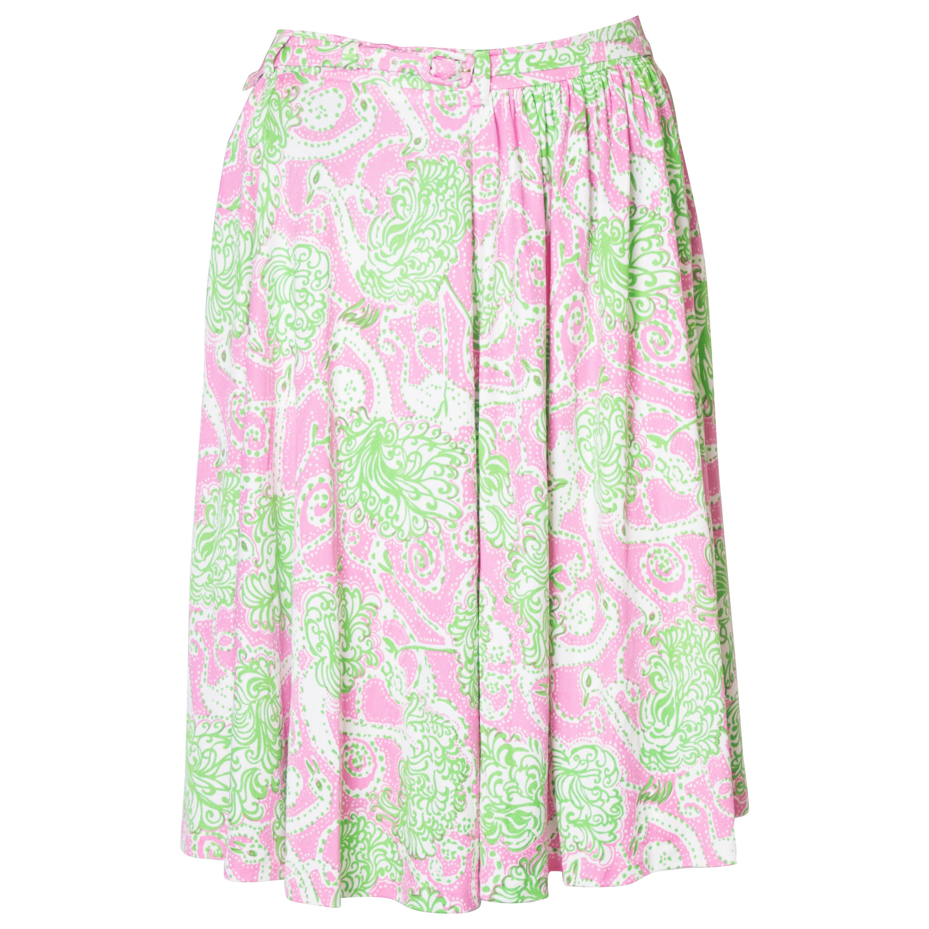 Prada Green , Pink and White Silk Jersey Skirt For Sale