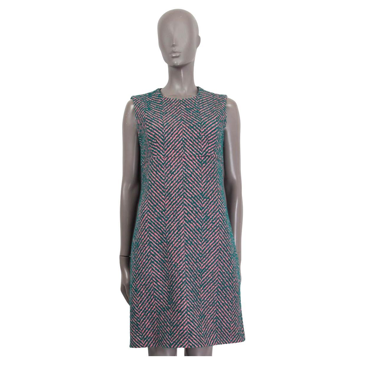PRADA green & pink wool CHEVRON SLEEVELESS KNIT Dress 42 M For Sale