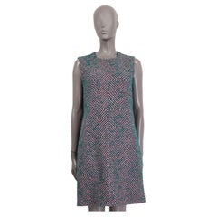 PRADA green & pink wool CHEVRON SLEEVELESS KNIT Dress 42 M