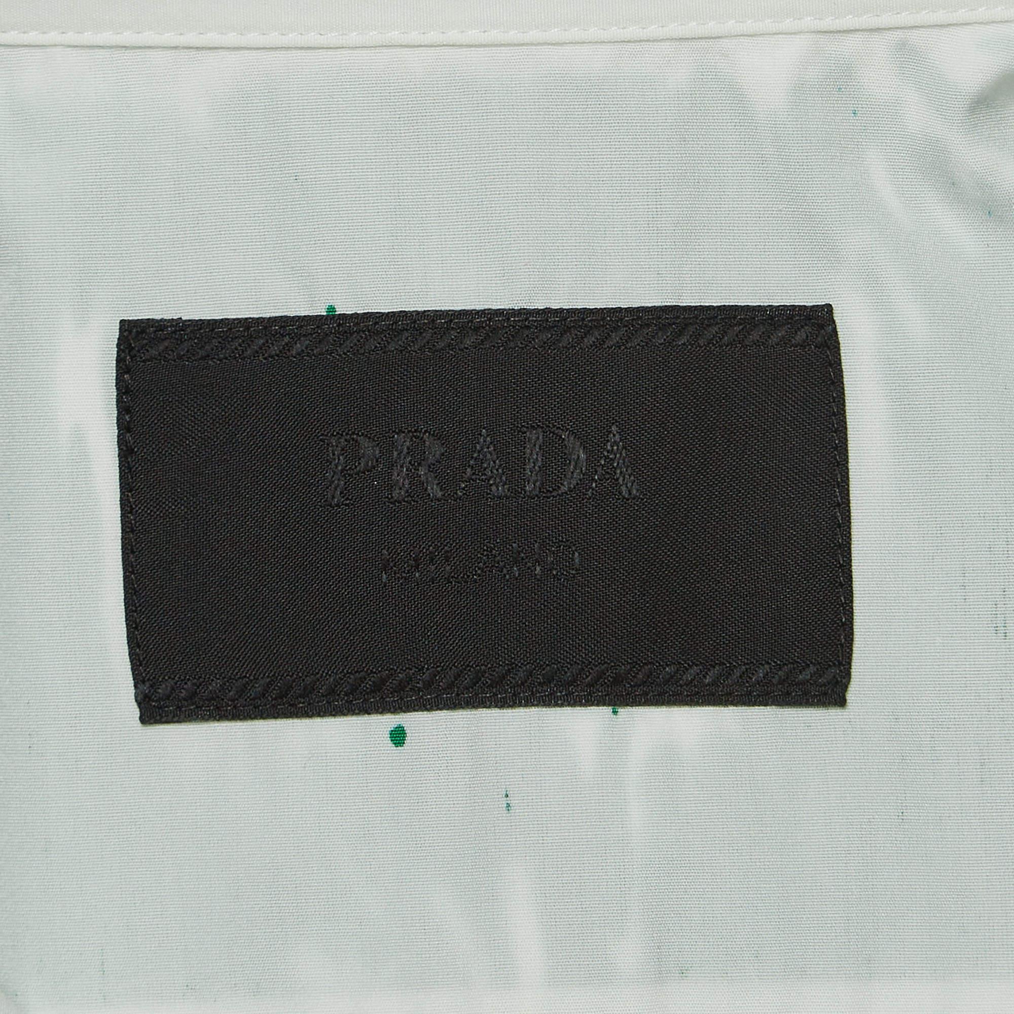 Men's Prada Green Printed Cotton Bowling Shirt L For Sale