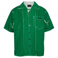 Used Prada Green Printed Cotton Bowling Shirt L