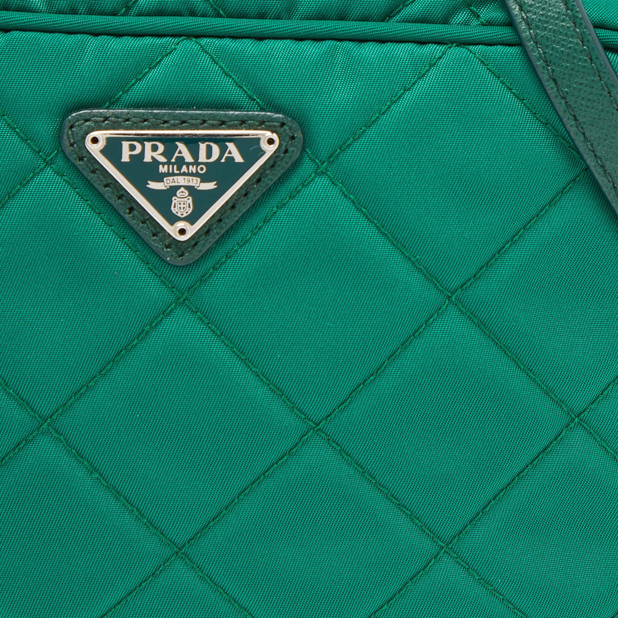 Prada Green Quilted Nylon and Leather Camera Crossbody Bag 7
