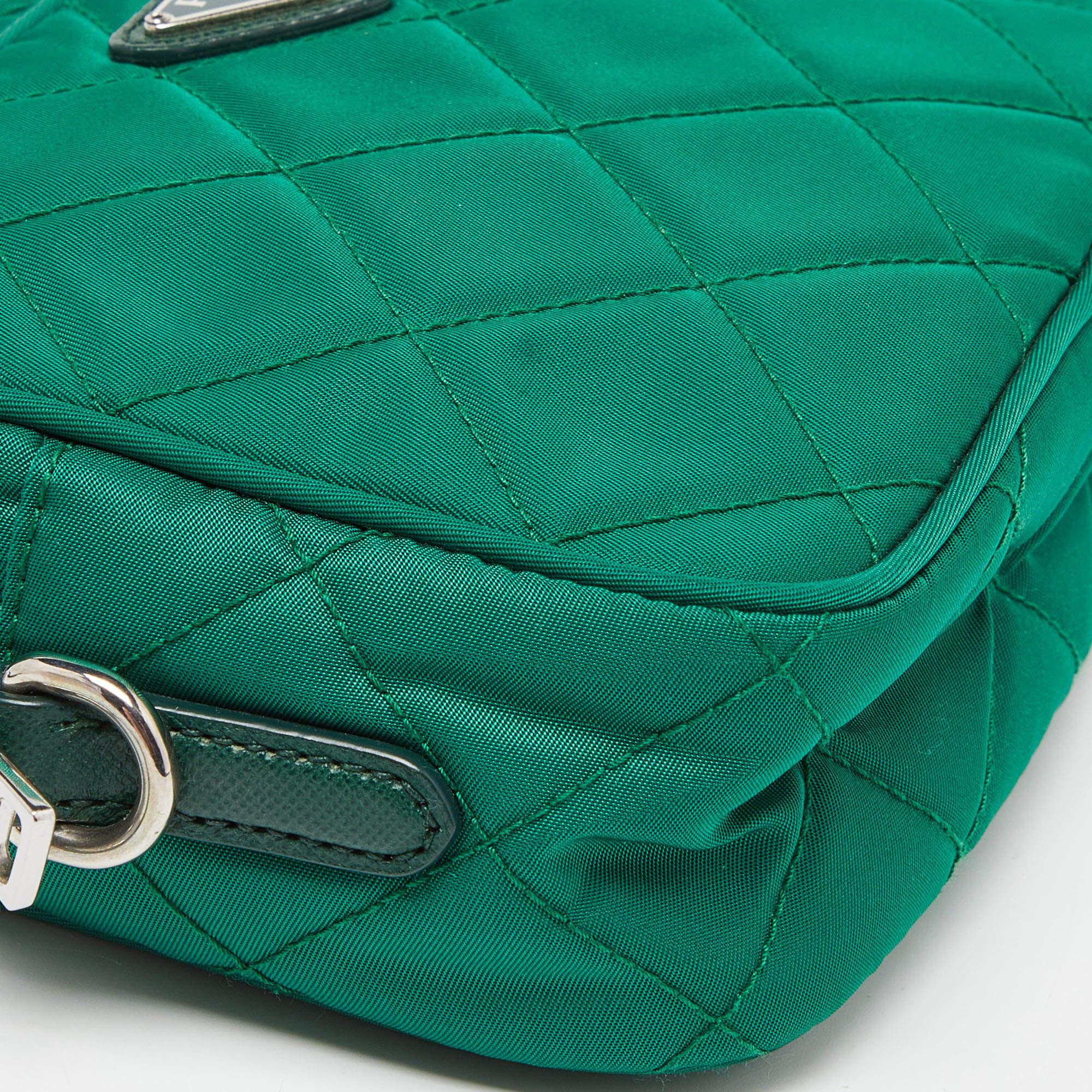 Women's Prada Green Quilted Nylon and Leather Camera Crossbody Bag