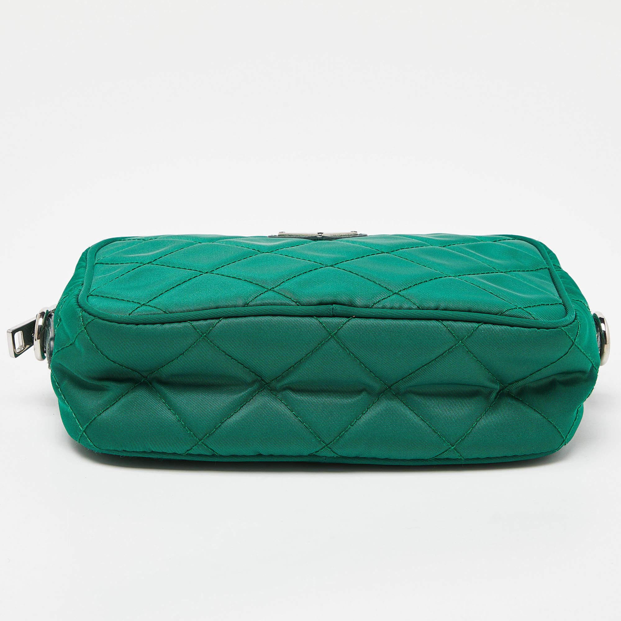 Prada Green Quilted Nylon and Leather Camera Crossbody Bag 1