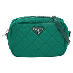 Prada Green Quilted Nylon and Leather Camera Crossbody Bag