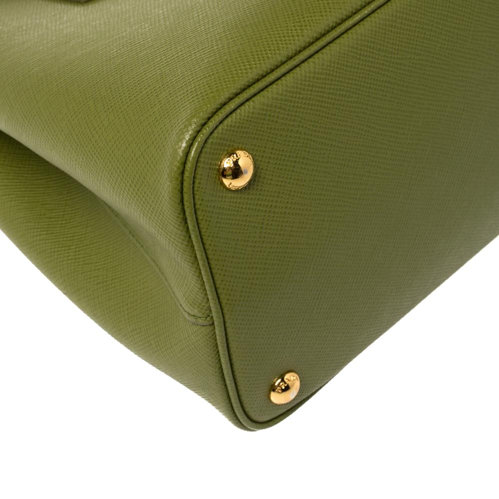 Prada Green Saffiano Cuir Leather Double Handle Tote 4
