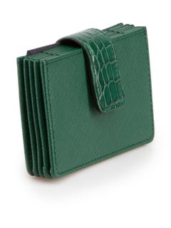 Prada Green Saffiano Leather Accordion Cardholder