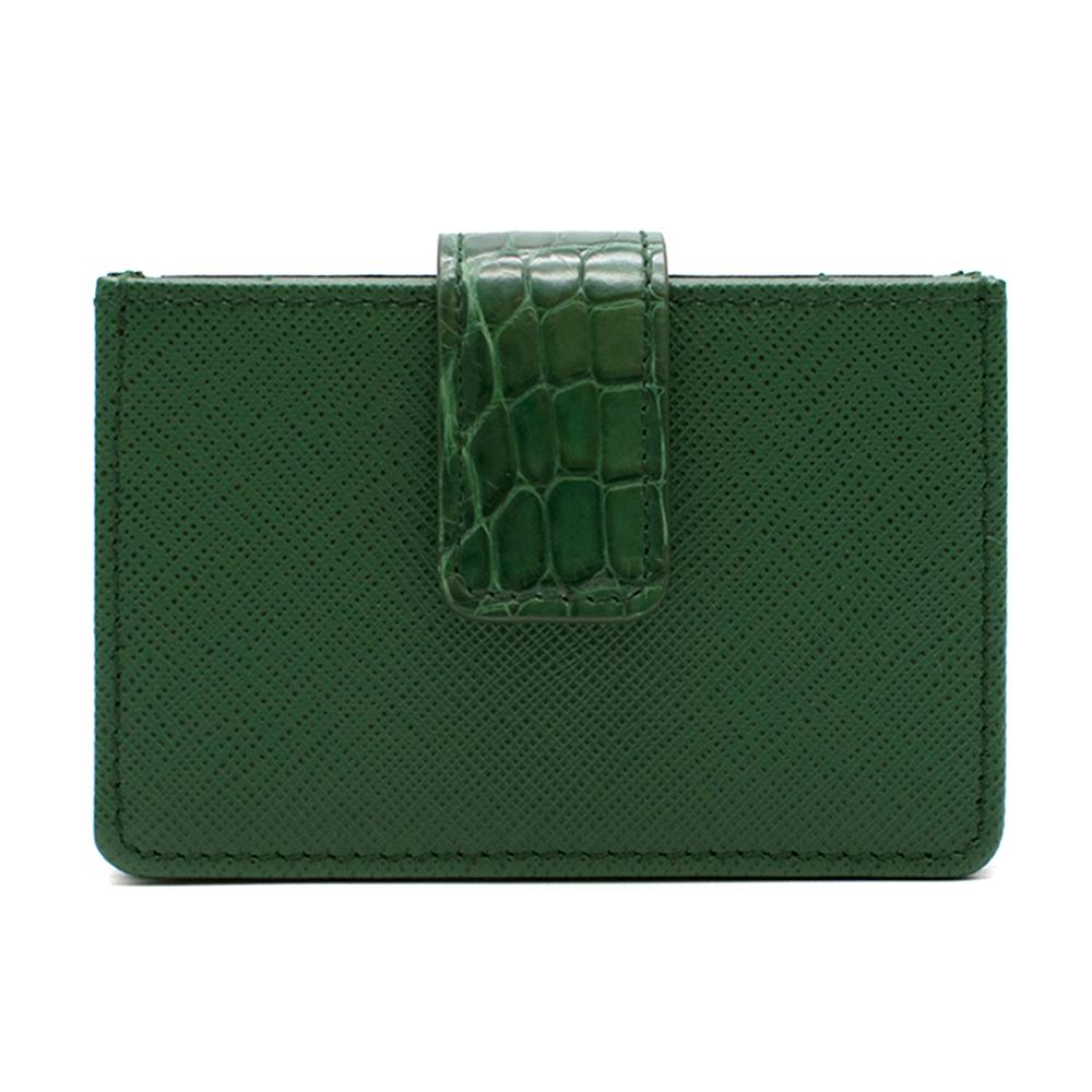 Prada Green Leather Cardholder, snake skin strap with gold hardware snap clasp, multi-pocket. Authenticity Certificate Card and a box included.

Please note, these items are pre-owned and may show some signs of storage, even when unworn and unused.