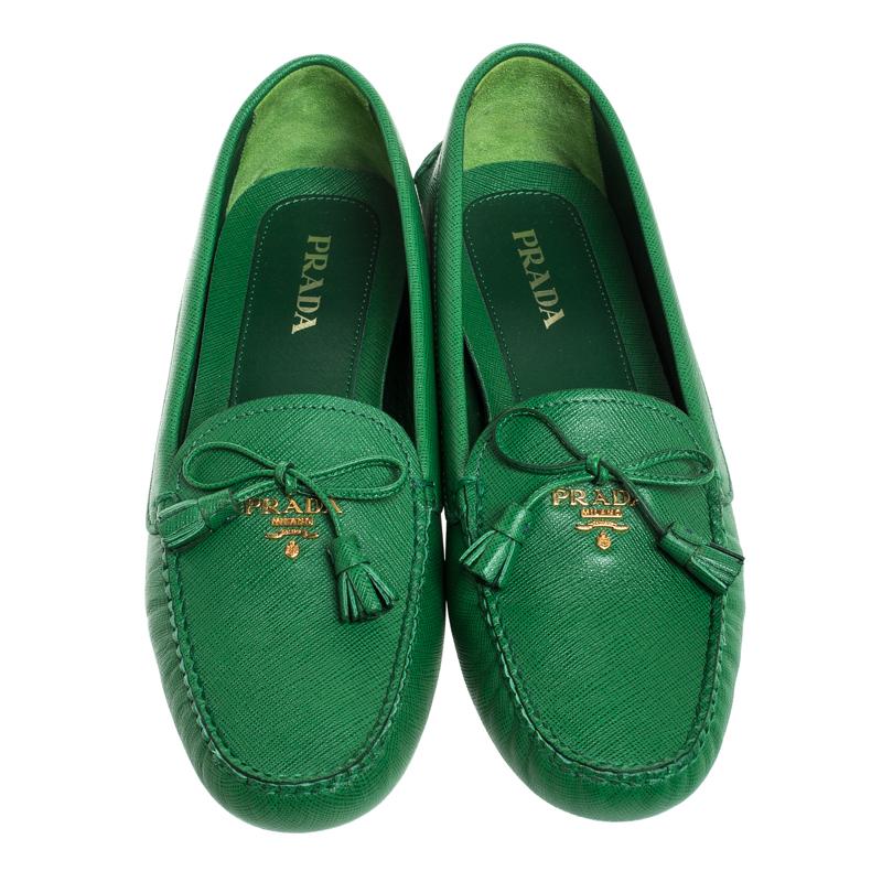 prada green loafers