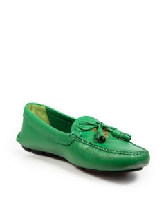 Prada Green Saffiano Leather Bow Loafers Size IT 39