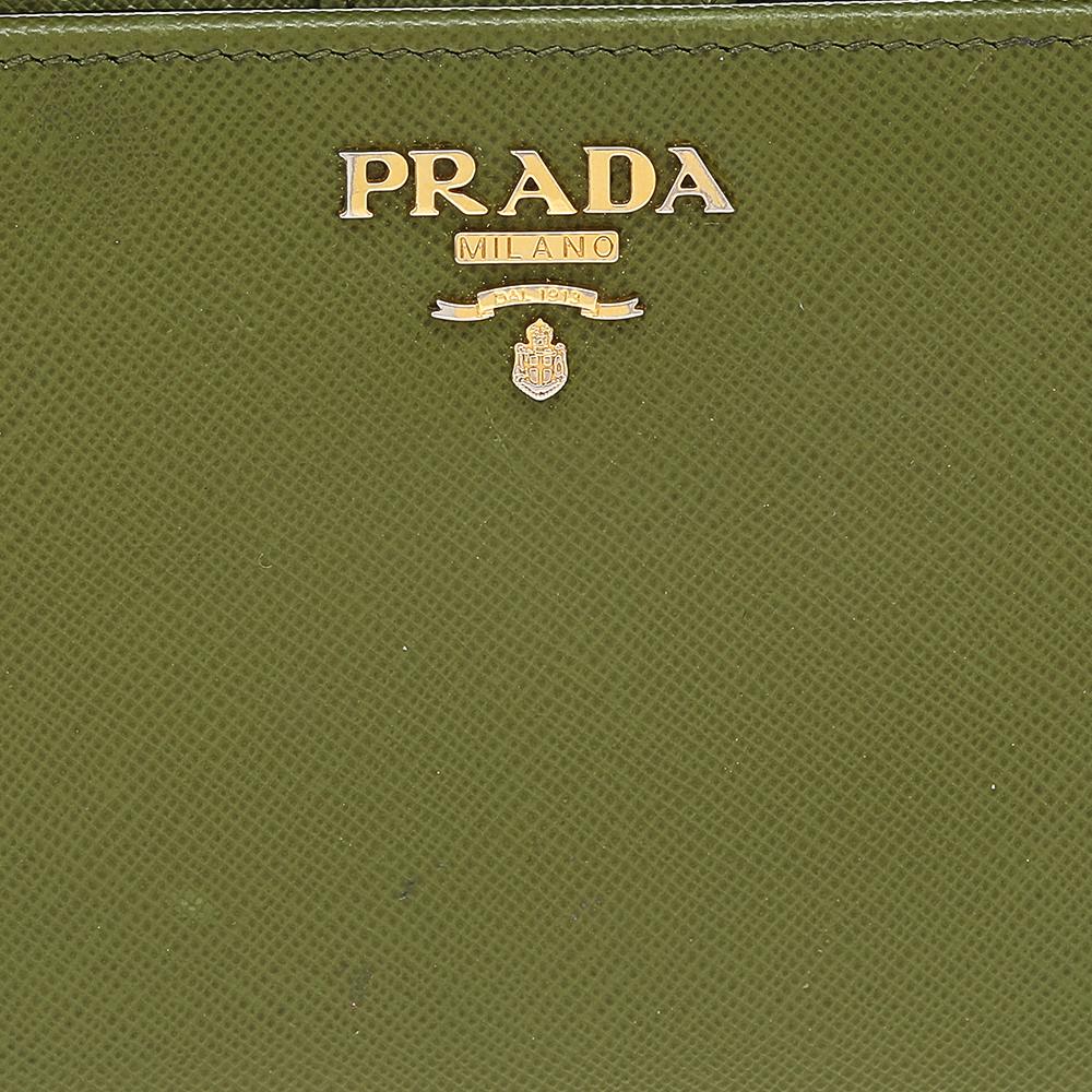 Prada Green Saffiano Leather Compact Wallet at 1stDibs