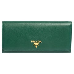 Prada Green Saffiano Leather Flap Continental Wallet