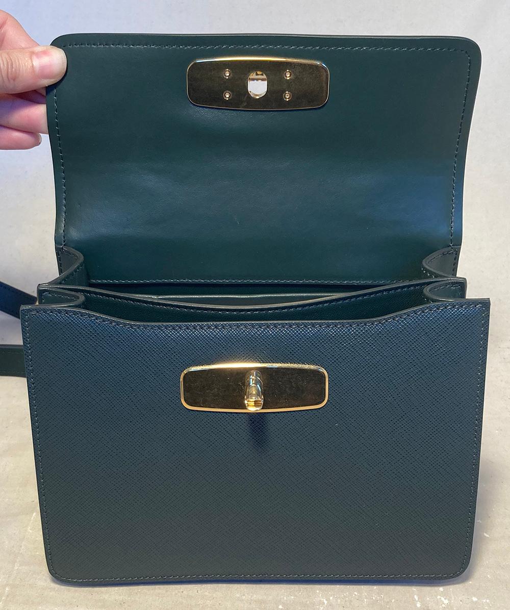 Black Prada Saffiano Leather Symbole Bag in Emerald Green 