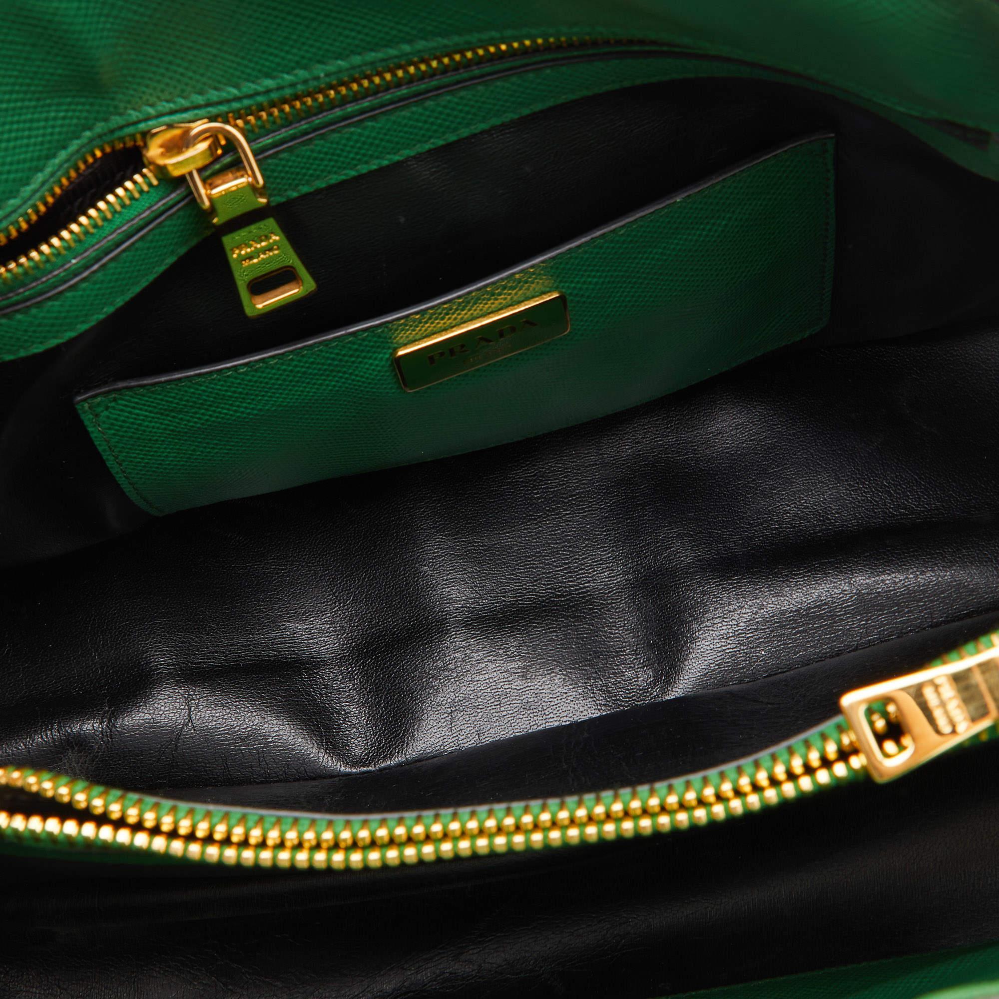 Prada Green Saffiano Leather Promenade Studded Satchel 9