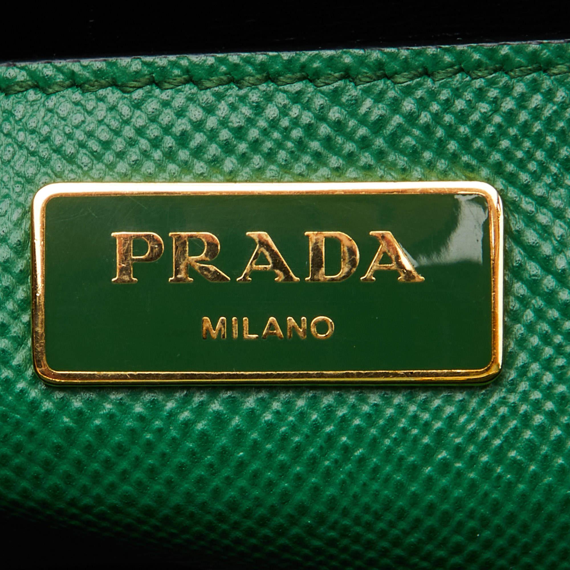 Prada Green Saffiano Leather Promenade Studded Satchel 11