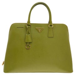 Prada Green Saffiano Leather Promenade XL Top Handle Bag