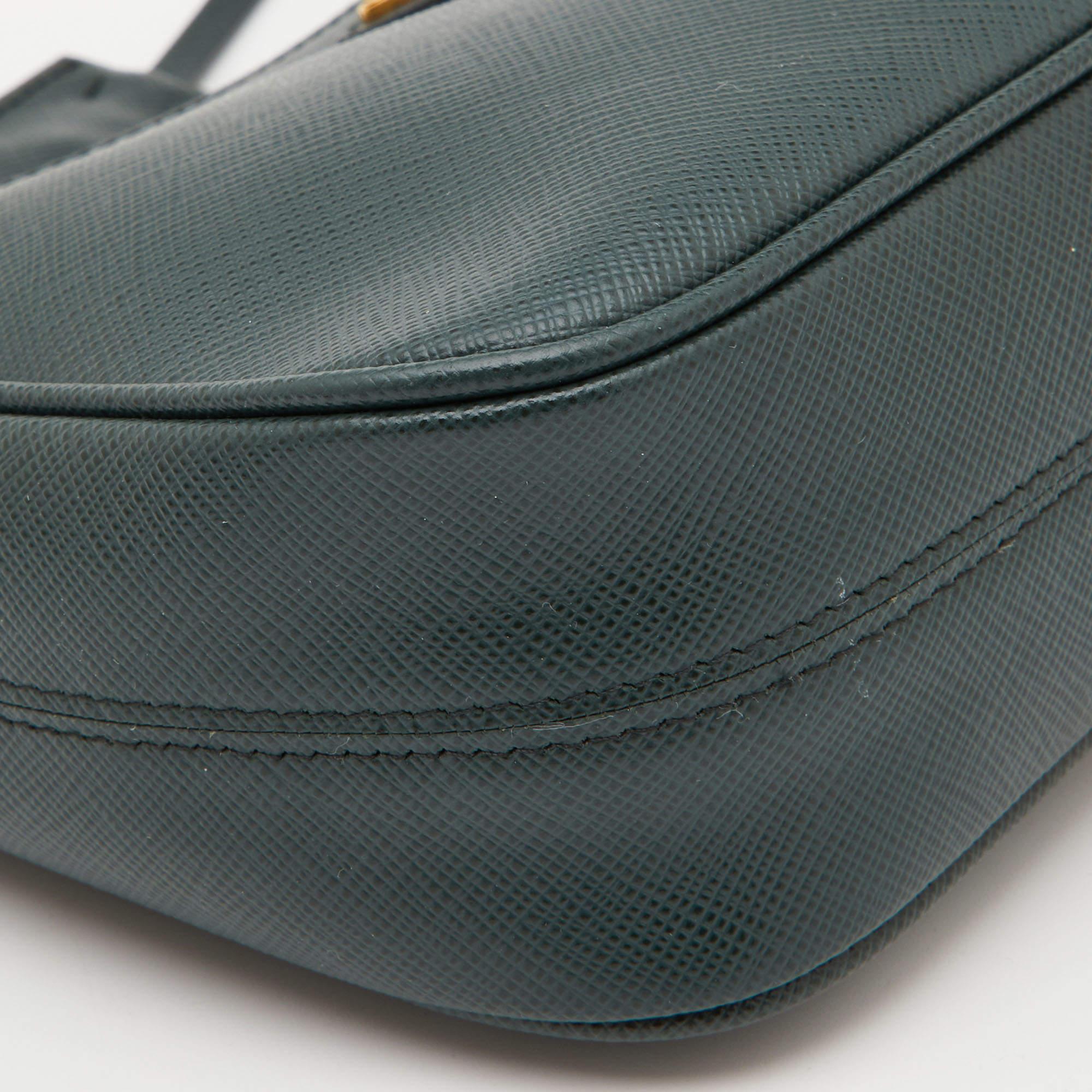 Prada Green Saffiano Leather Re-Edition 2005 Baguette Bag 1