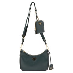 Used Prada Green Saffiano Leather Re-Edition 2005 Baguette Bag