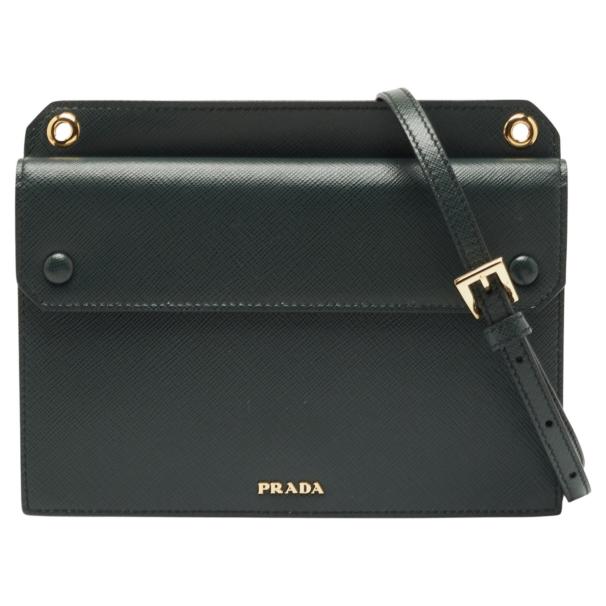 Prada Logo Patch Crossbody Bag Saffiano Leather Mini at 1stDibs