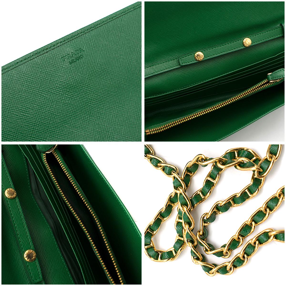 Prada Green Saffiano Leather Wallet on Chain In Excellent Condition In London, GB