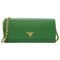 Prada Green Saffiano Leather Wallet on Chain