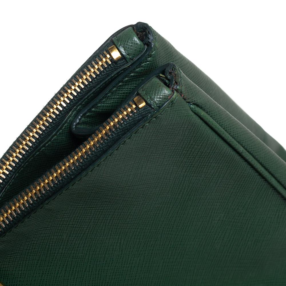 Prada Green Saffiano Lux Leather Executive Double Zip Tote 4