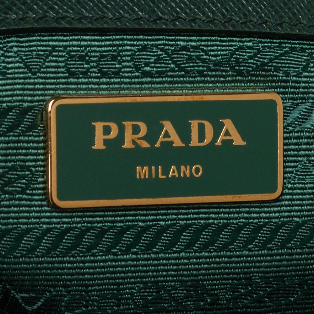 Women's Prada Green Saffiano Lux Leather Executive Double Zip Tote