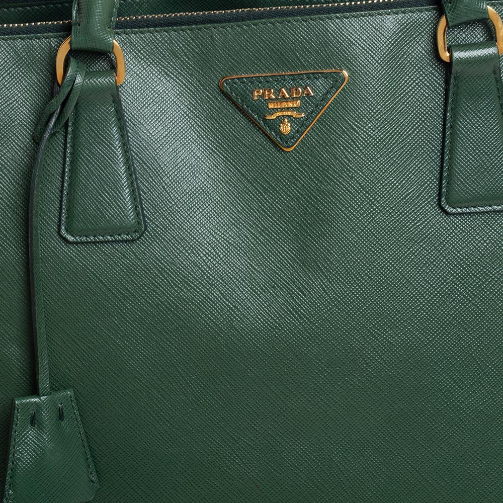 Prada Green Saffiano Lux Leather Executive Double Zip Tote 1